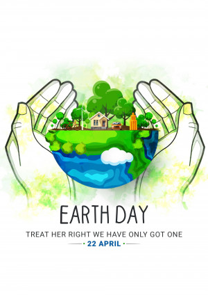 Hands cradling a globe with a house and trees, celebrating Earth Day.