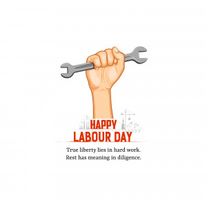 Illustration of a hand holding a wrench with the text 'Happy Labour Day'