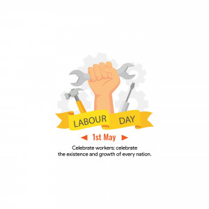Illustration of a fist holding tools with a Labour Day banner