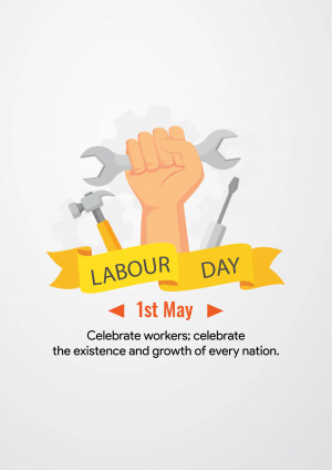 Illustration of a hand holding tools with a Labour Day ribbon