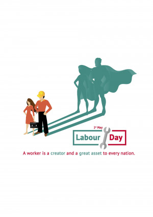Illustration depicting workers and a superhero shadow for Labour Day