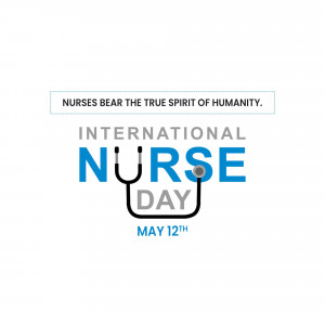 International Nurse Day graphic with text and a heart-shaped medical symbol.