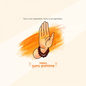 Illustration of a hand in a blessing gesture with a mala, celebrating Guru Purnima.