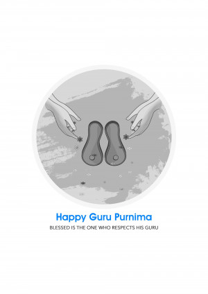 Illustration of hands offering footwear with 'Happy Guru Purnima' text.
