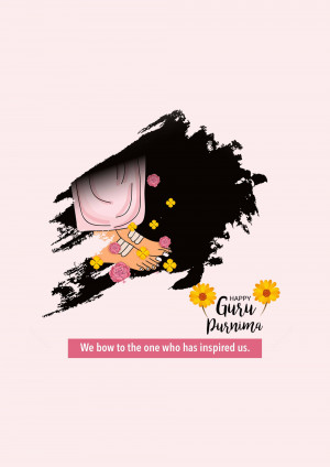 Guru Purnima greeting with feet illustration and flowers