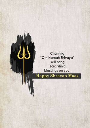 Image depicting a trident and text wishing 'Happy Shravan Maas' with the mantra 'Om Namah Shivaya'