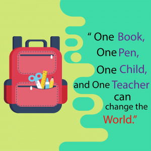 Backpack with school supplies and inspirational quote