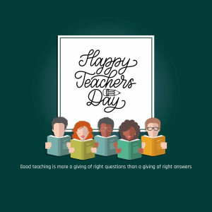 Illustration of students reading with 'Happy Teachers Day' text