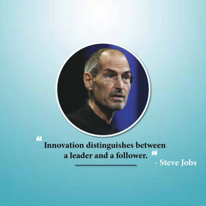 Portrait of Steve Jobs with a quote about innovation