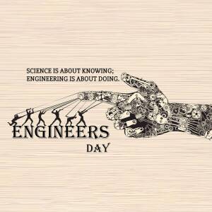 Illustration depicting the connection between science and engineering with a robotic hand and silhouetted figures.