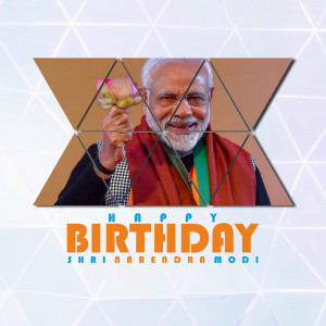 Image of Narendra Modi with a lotus flower and 'Happy Birthday' text.