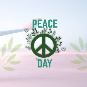 Peace Day graphic with peace sign and leaves