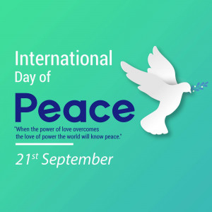 Image commemorating the International Day of Peace with a white dove and text.