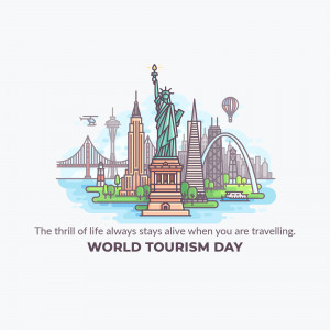 Illustration of famous landmarks representing world tourism
