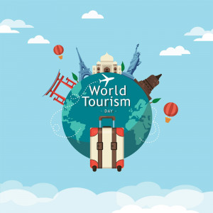 Illustration of the world with famous landmarks for World Tourism Day