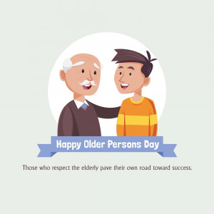 Illustration of a grandfather and grandson with a 'Happy Older Persons Day' banner.