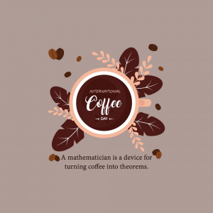Illustration for International Coffee Day featuring a coffee cup and coffee beans with floral elements.