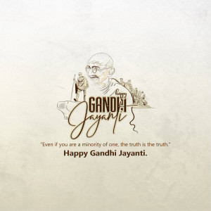 Illustration of Mahatma Gandhi with text 'Gandhi Jayanti' and a quote.