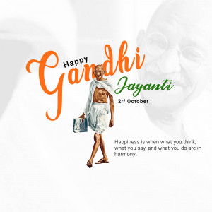 Image of Mahatma Gandhi with text 'Happy Gandhi Jayanti'