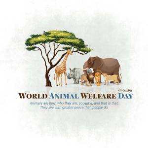 Illustration of African animals under a tree with World Animal Welfare Day text