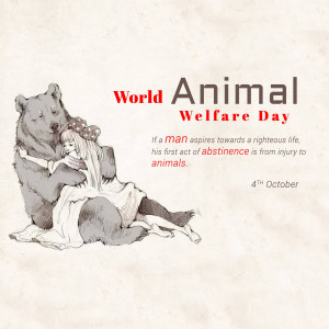 Illustration of a bear hugging a girl, promoting animal welfare.