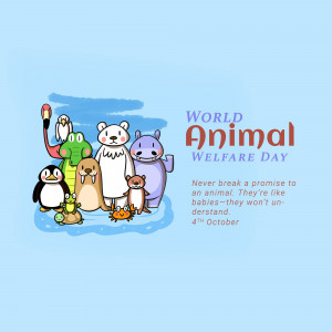 Cartoon illustration of various animals celebrating World Animal Welfare Day.