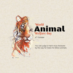 Watercolor illustration of a tiger head with text celebrating World Animal Welfare Day