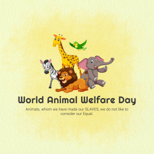 Cartoon illustration of various animals with text 'World Animal Welfare Day'