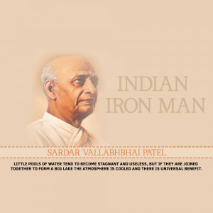 Portrait of Sardar Vallabhbhai Patel with text 'Indian Iron Man'