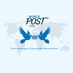 World Post Day graphic with doves and a world map