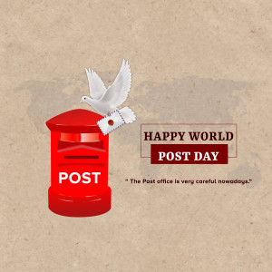 Illustration of a red postbox with a white dove carrying a letter, celebrating World Post Day.