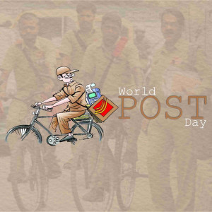 Illustration of a postman on a bicycle delivering mail for World Post Day