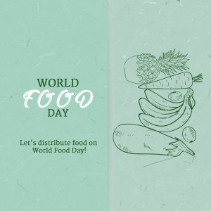 Illustration for World Food Day featuring sketches of fruits and vegetables.