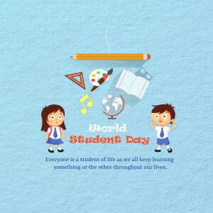 Illustration depicting school supplies and children celebrating World Student Day.