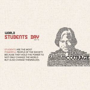 World Students Day poster featuring APJ Abdul Kalam portrait made of text.