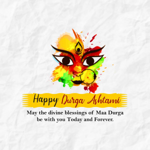 Colorful abstract face of Goddess Durga with Happy Durga Ashtami text