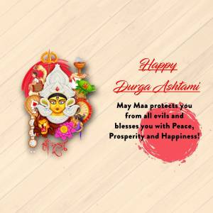 Image depicting Goddess Durga with festive greetings for Durga Ashtami