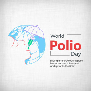 Illustration of a globe with a syringe and a human profile, promoting World Polio Day.