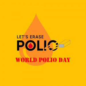 Image promoting World Polio Day with a drop of vaccine and polio pill.