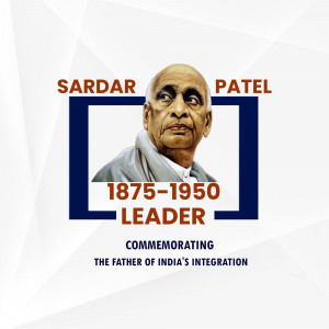 Portrait of Sardar Vallabhbhai Patel with dates and title