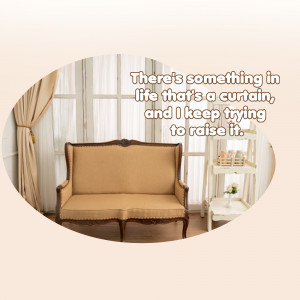 A cozy living room scene with a sofa and a motivational quote overlayed.
