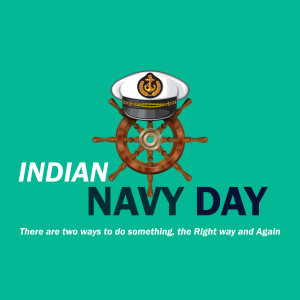 Image depicting an Indian Navy cap and ship wheel with the text 'Indian Navy Day'