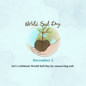 Illustration of hands holding soil with a tree growing from it, celebrating World Soil Day.