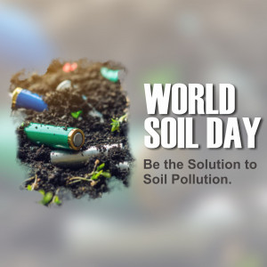 Image depicting soil pollution with discarded batteries and bullet casings, promoting World Soil Day.