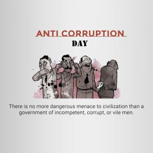 Illustration depicting the concept of anti-corruption with figures covering their eyes and a quote about corrupt governments.