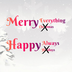Text art with 'Merry Christmas' and 'Happy Holidays' on a snowy background