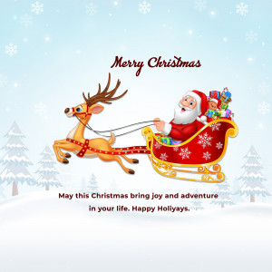 Santa Claus riding a reindeer-pulled sleigh with gifts