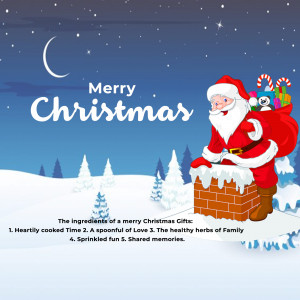 Santa Claus climbing down a chimney with gifts