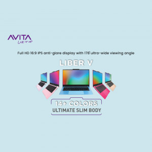 Avita Liber V laptop in various colors displayed in a promotional image.
