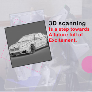 3D scan of a BMW car being processed with scanning equipment